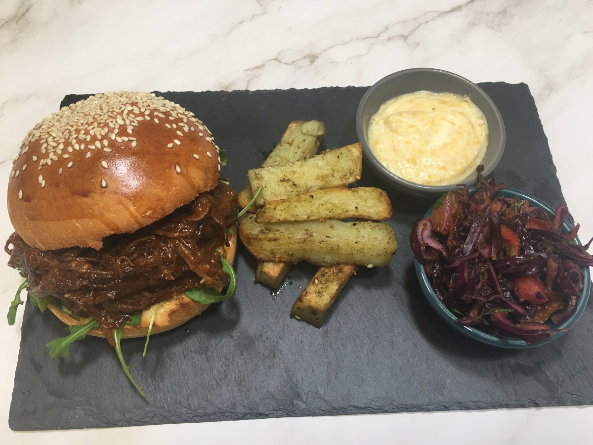 Slow cooked BBQ brisket burgers